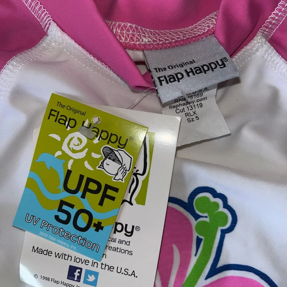Flap Happy Kids UV 50 NWT Hibiscus Rash Guard Swim Top Size 5
